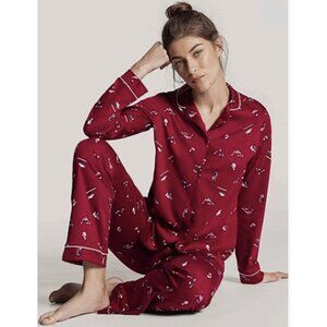 Calida Winter Dreams Cotton 2-Piece Pajama Set Red Skier Print Women's Size XS